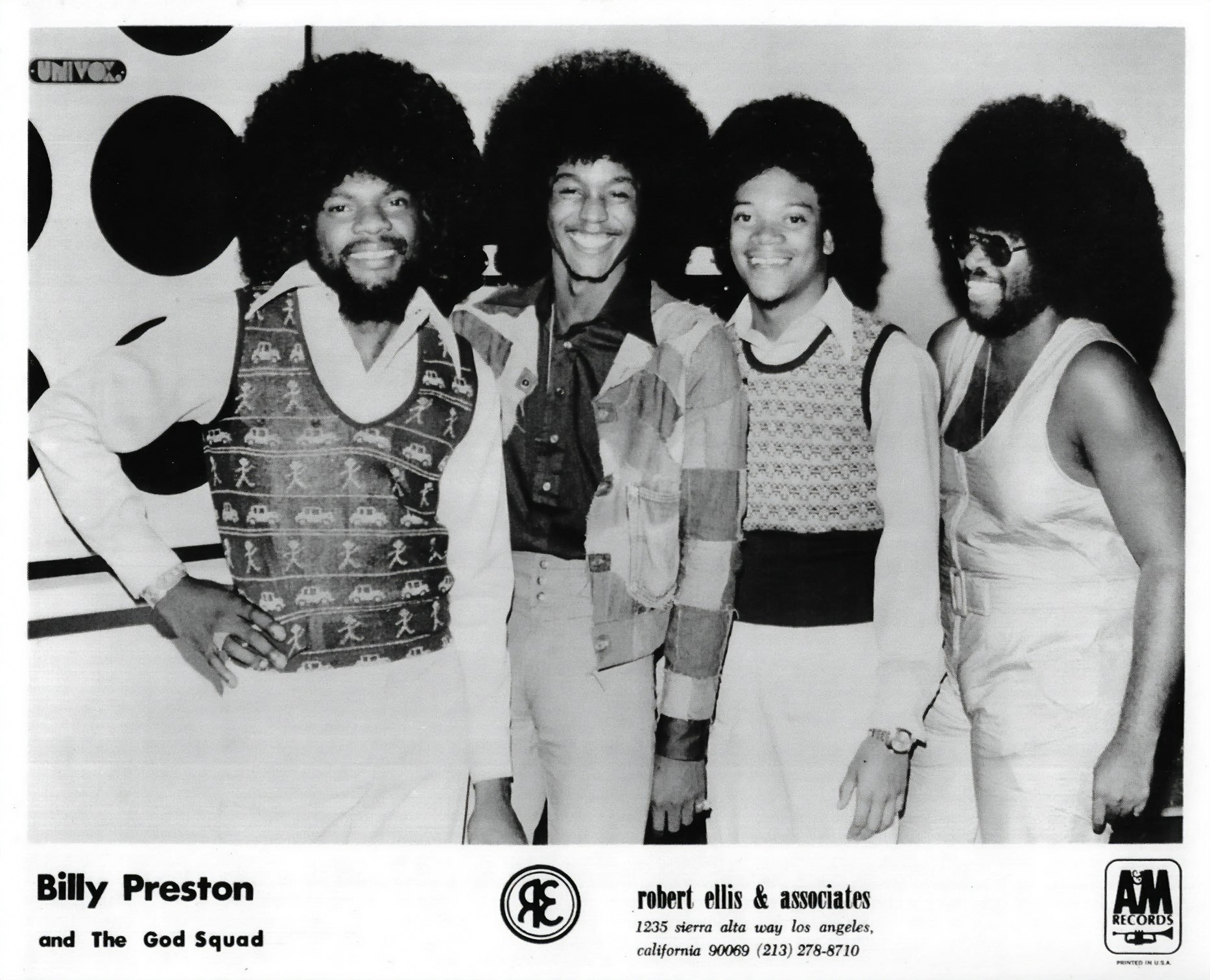 Promo photo of Billy Preston (at left) and the God Squad. Manny Kellough at far right. Courtesy of Manny Kellough.